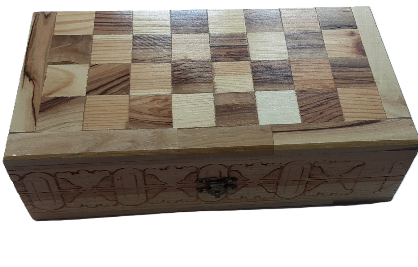 Handmade Olive Wood Chess Board With Detailed Individually Carved Figures Small