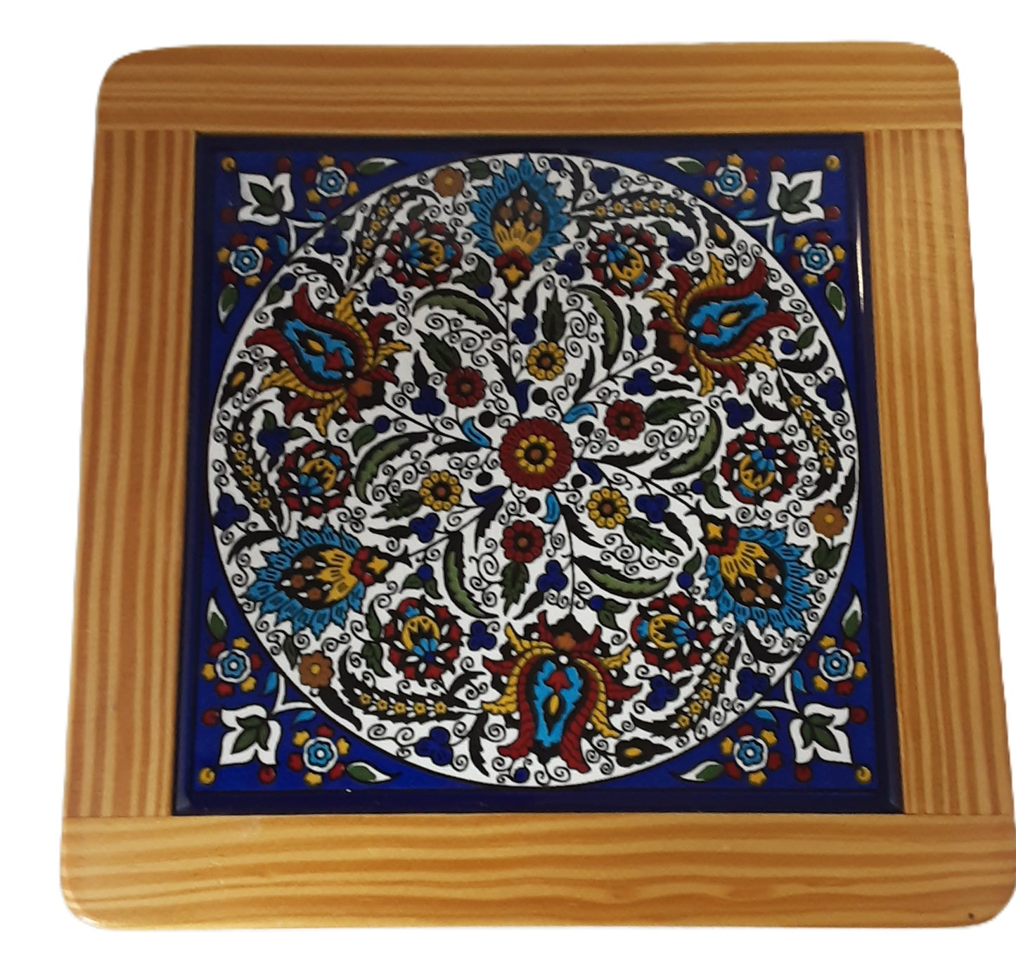Ceramic & Olive Wood Tile Coaster- Flowers