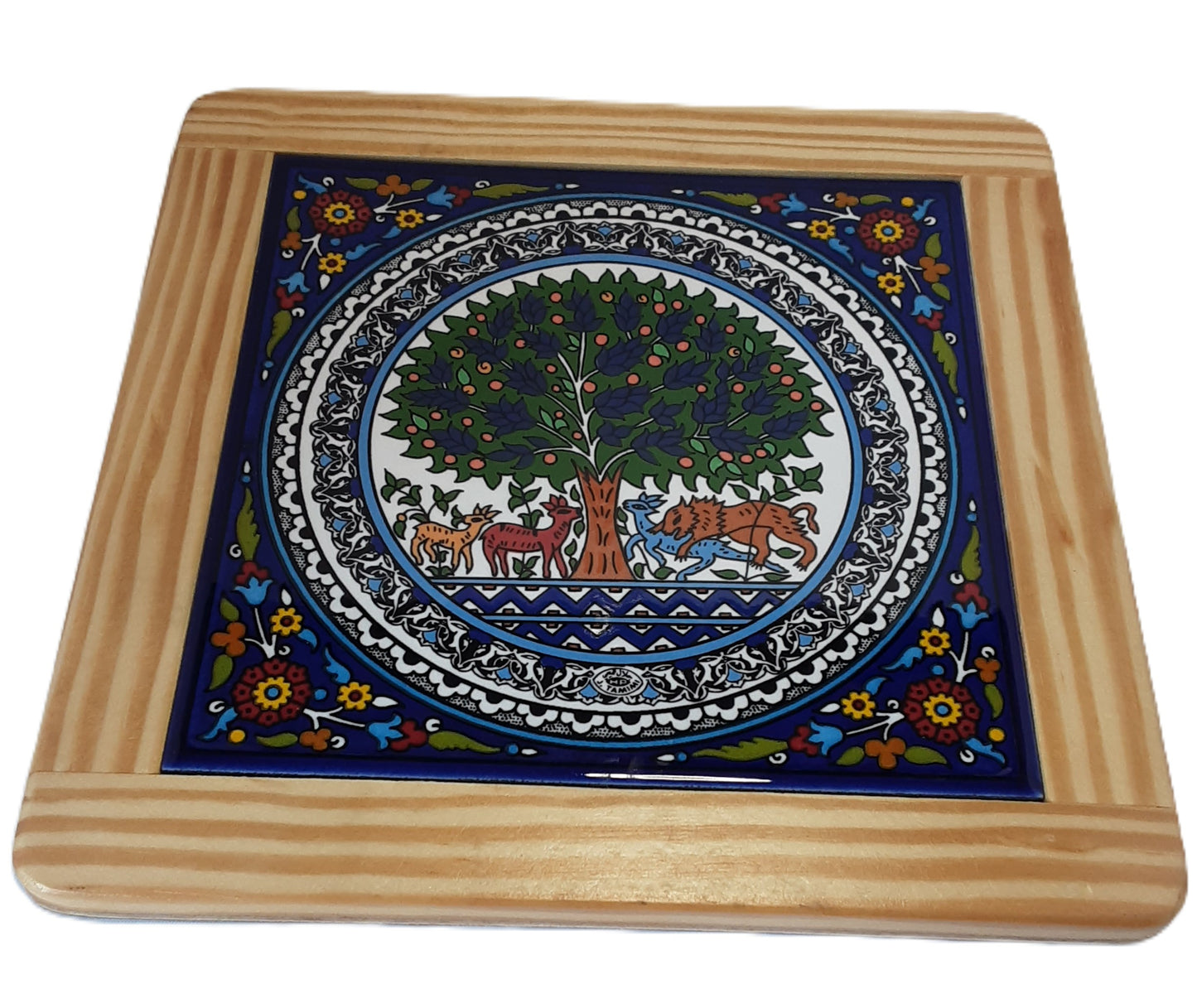 Ceramic & Olive Wood Tile Coaster Tree of Life