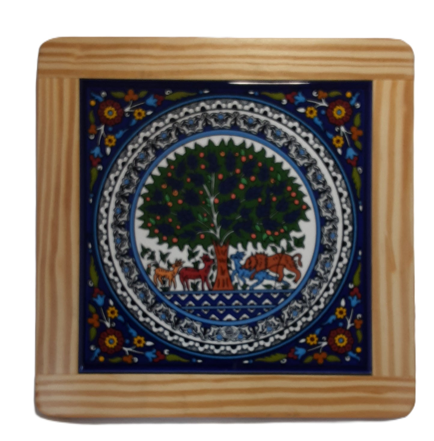 Ceramic & Olive Wood Tile Coaster Tree of Life