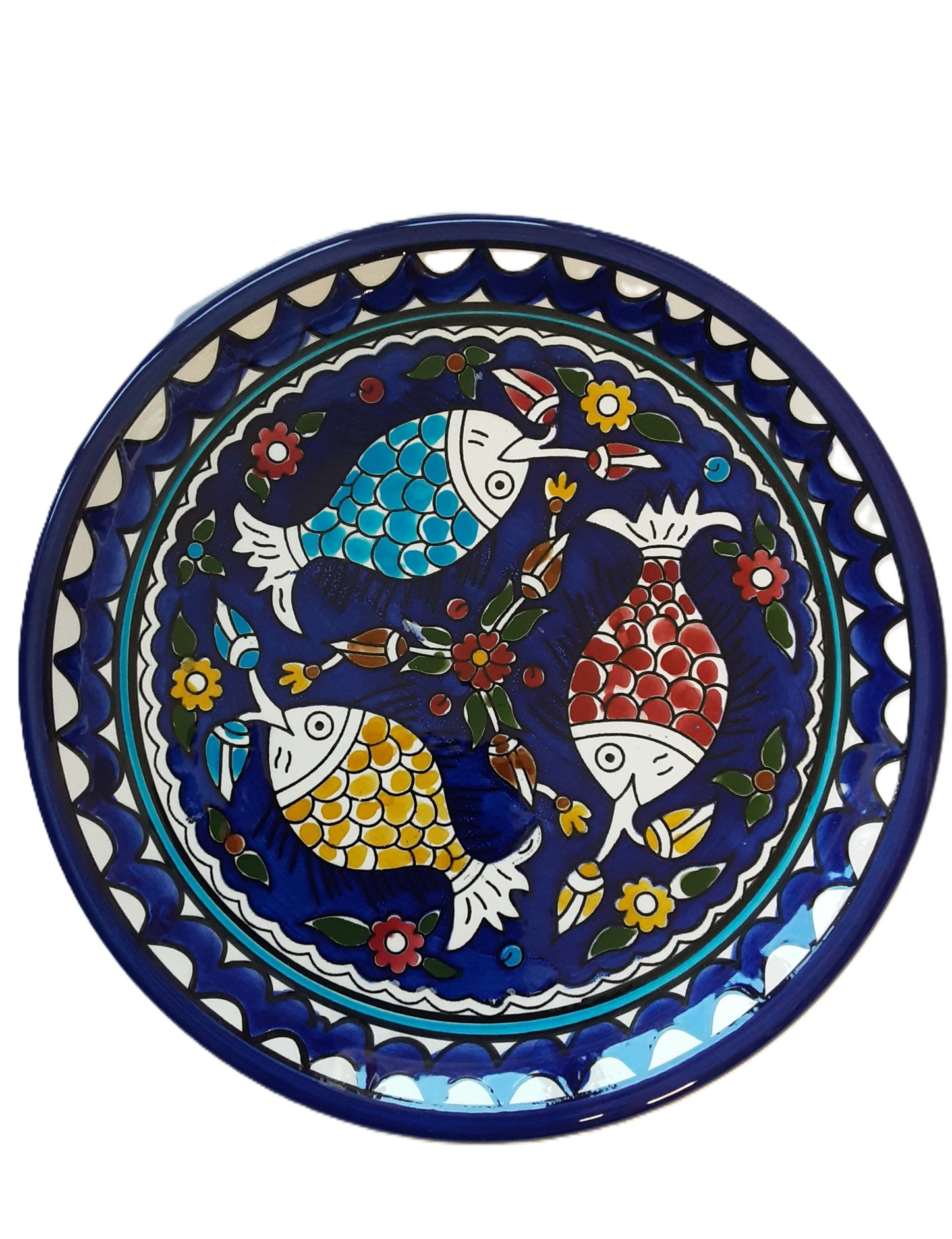 Handmade Palestinian Ceramic Plate- Fish Design