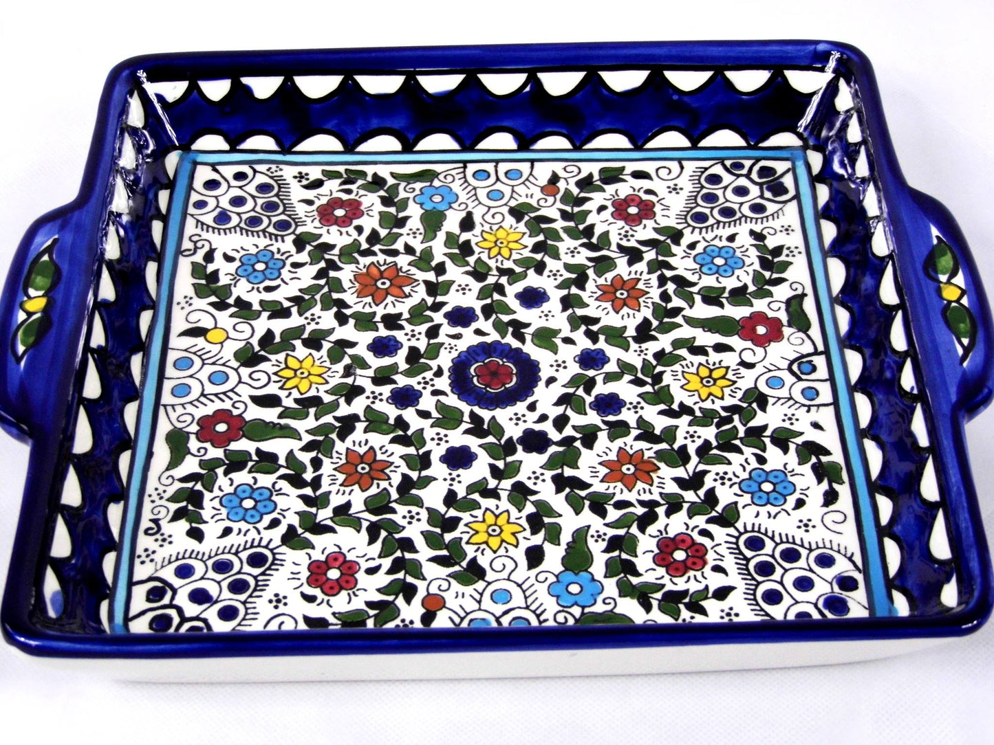 Ceramic serving dish with handles.Jerusalem Tray