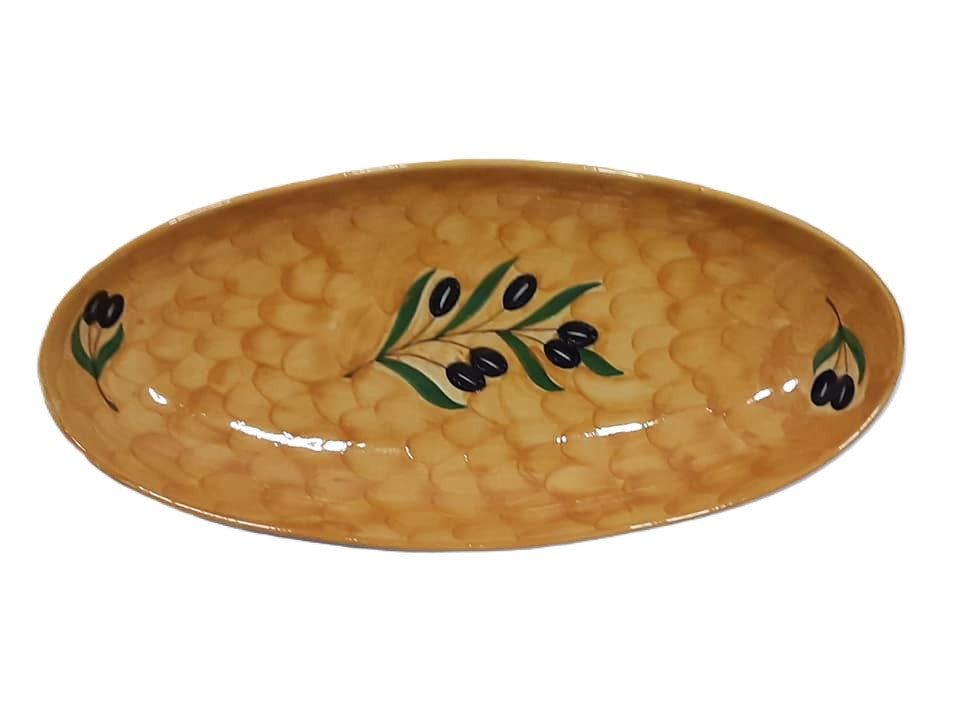 Handmade Spanish Large Oval Ceramic Dish- Olives Design