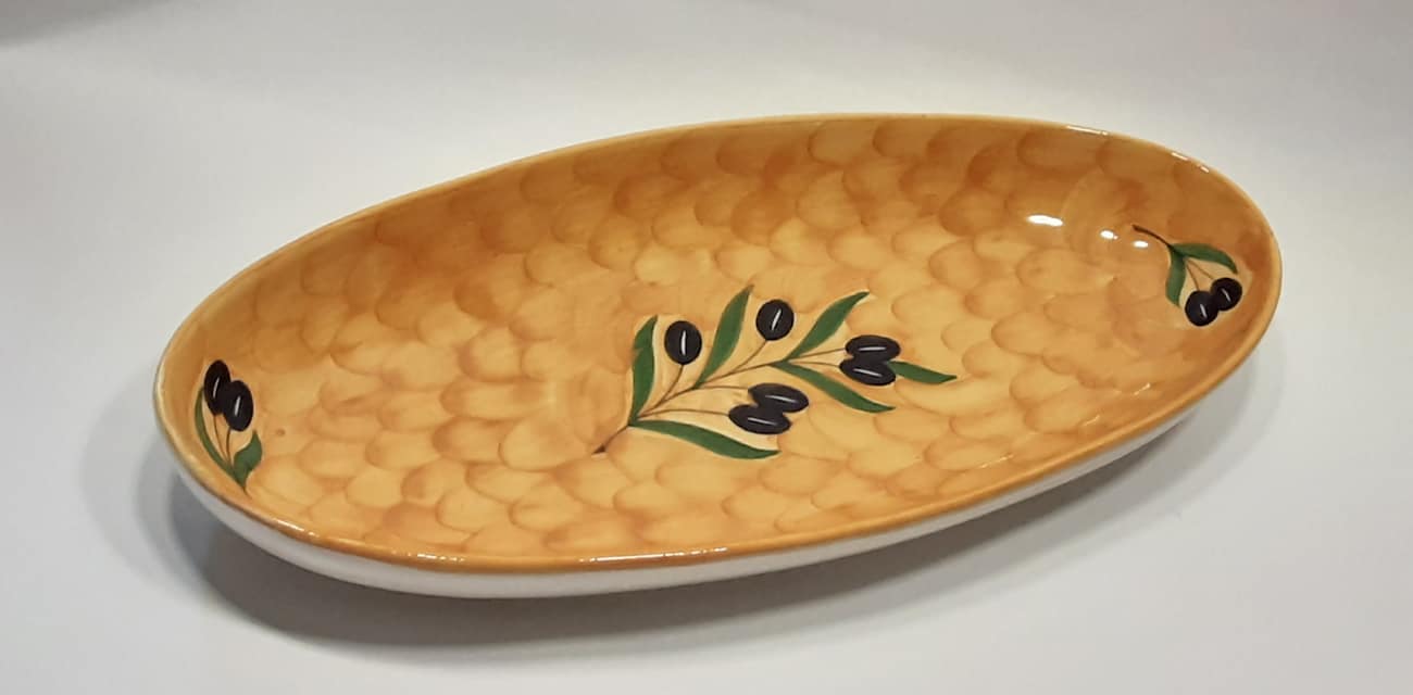 Handmade Spanish Large Oval Ceramic Dish- Olives Design
