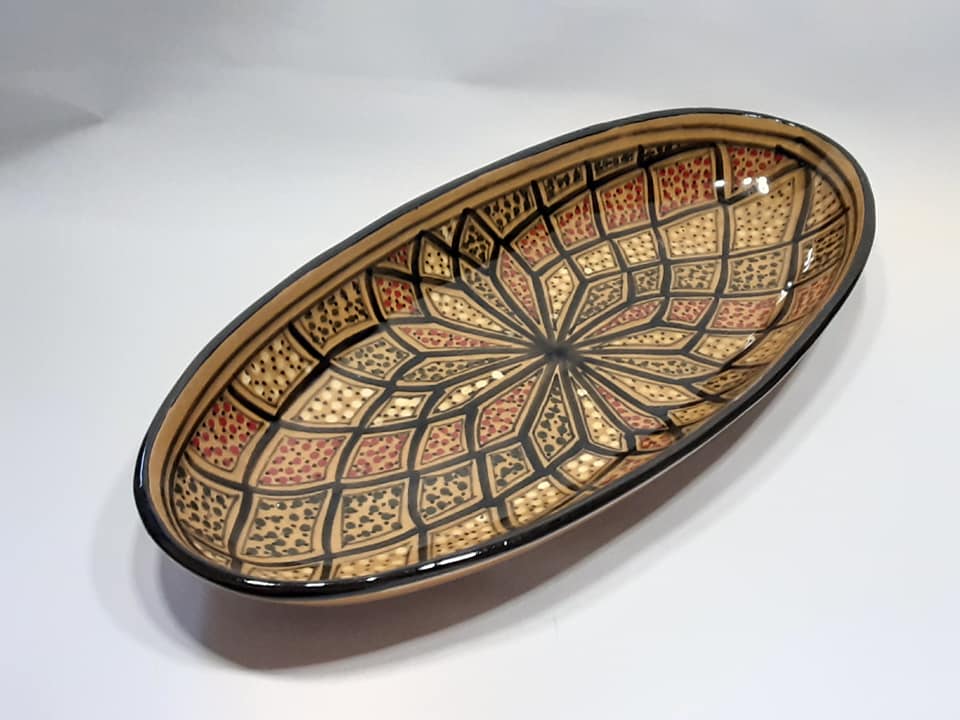 Handmade Tunisian Large Oval Ceramic Dish