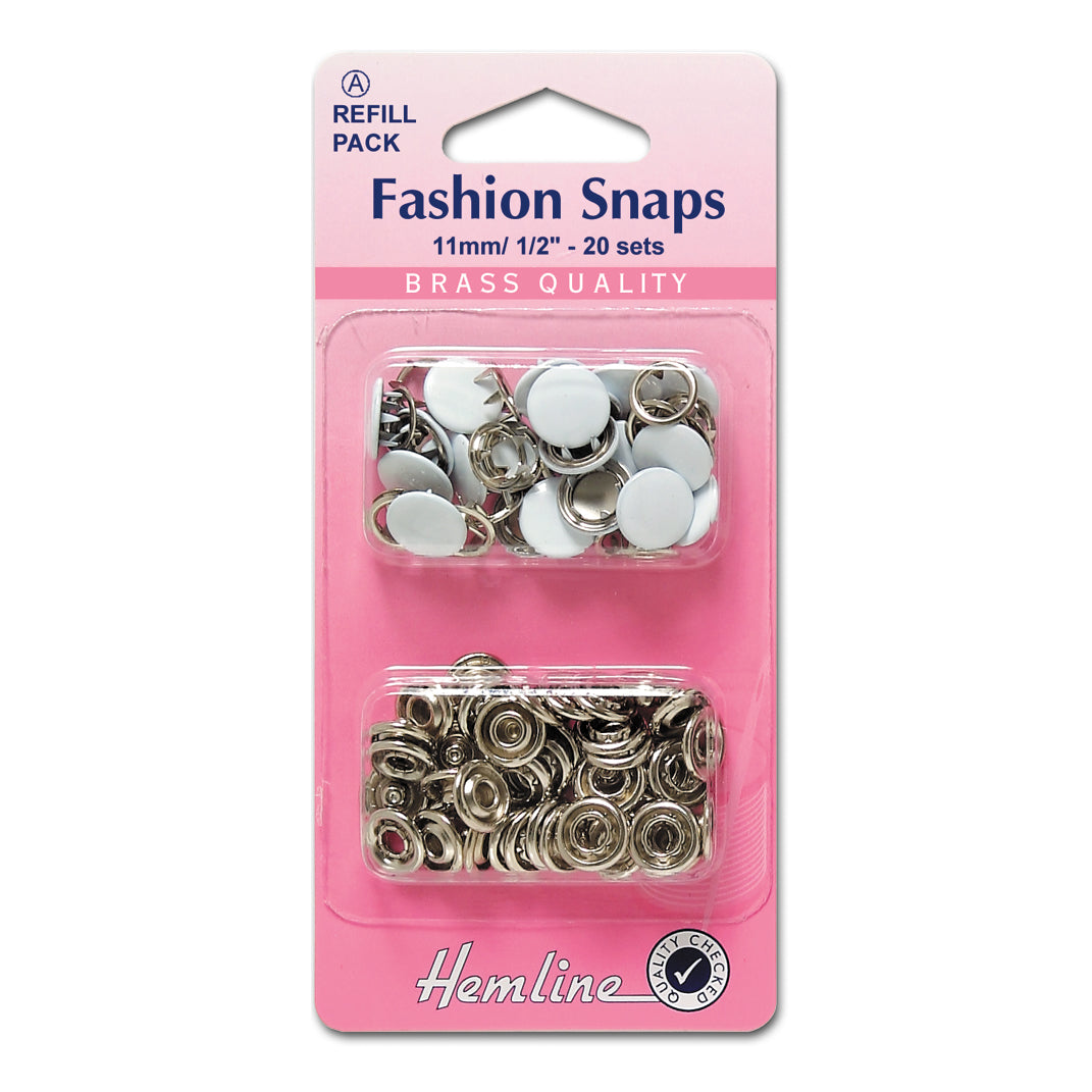 Fashion Snaps: Solid Top: Refill: 11mm: White