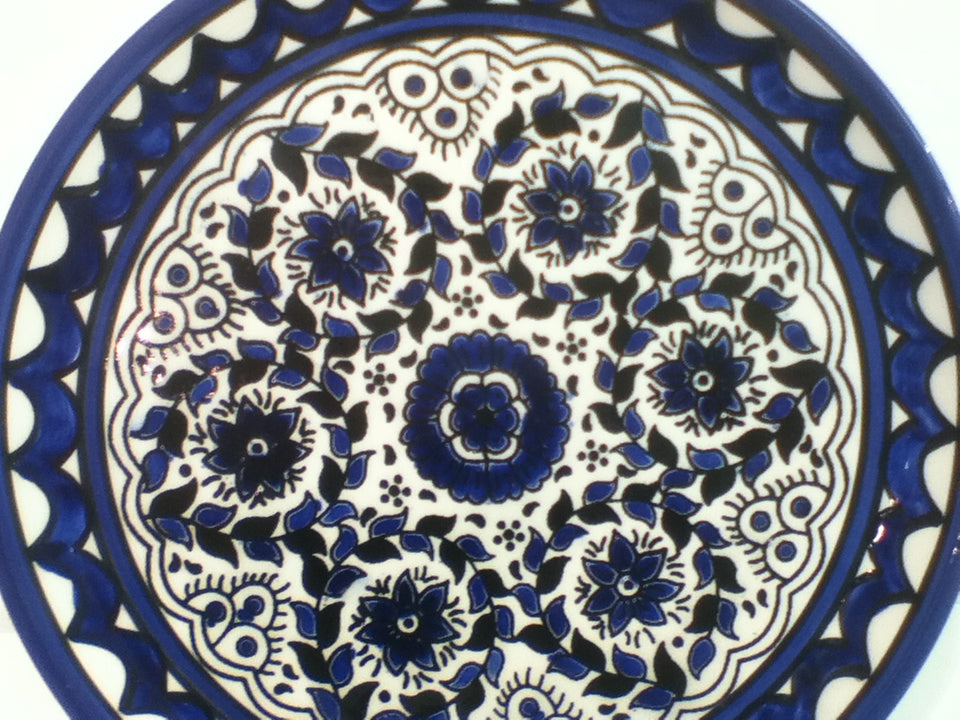 Palestinian Ceramic Platter, Elegant Plate, Blue&White