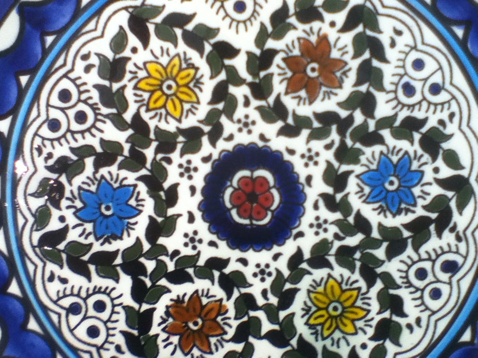 Palestinian Ceramic Platter, Elegant Plate, Multi-Coloured