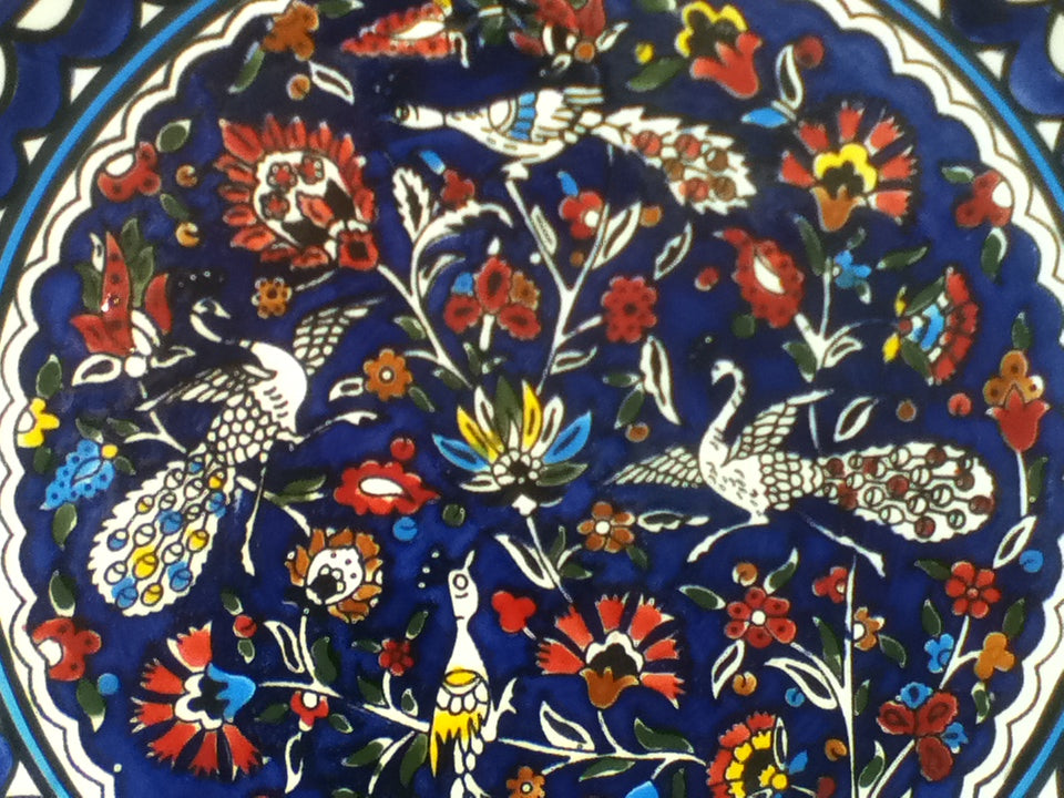 Handmade Palestinian Ceramic Plate- Peacock- Blue