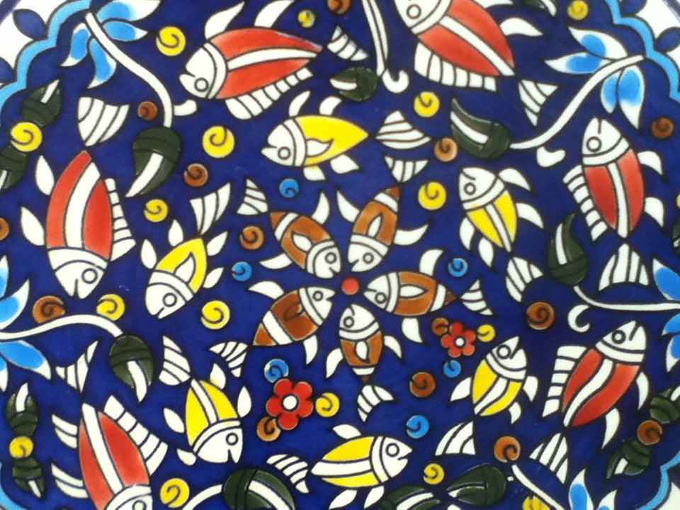 Handmade Palestinian Ceramic Plate- Fish Design