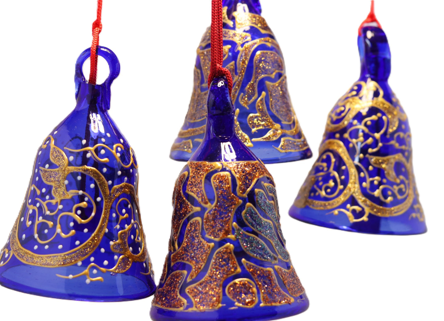 Hand painted Christmas glass bauble in a bell shape