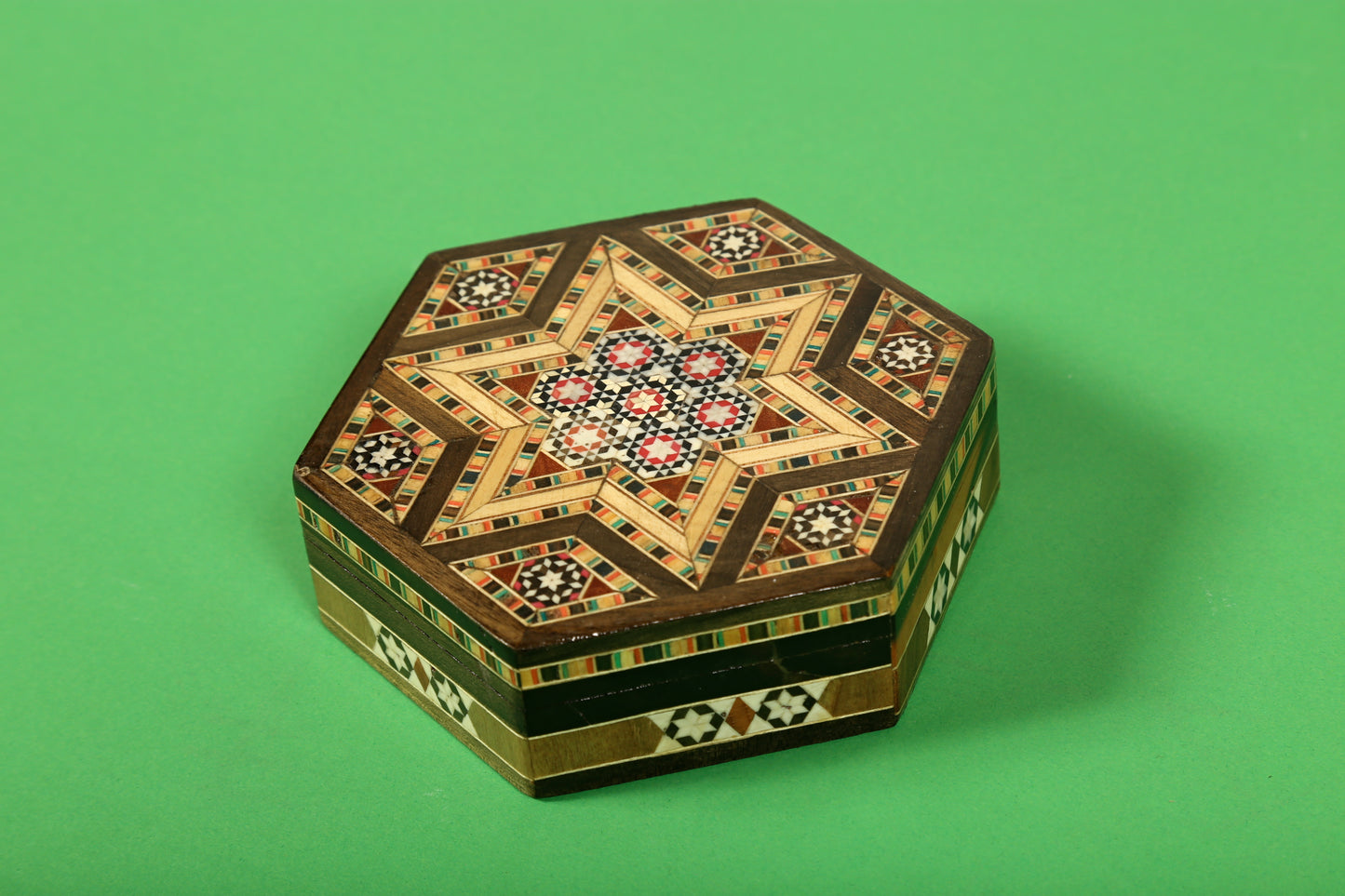 Syrian Walnut mosaic Wooden Jewellery Box with mother of pearl inlay Set of 3