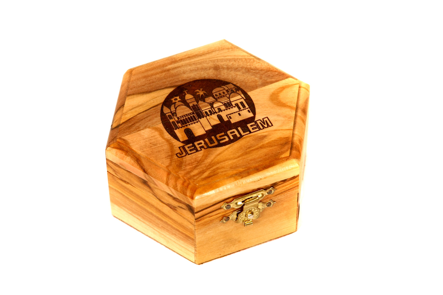 Olive Wood Hexagonal Shape Jewellery Box, Handmade in Bethlehem, Palestine