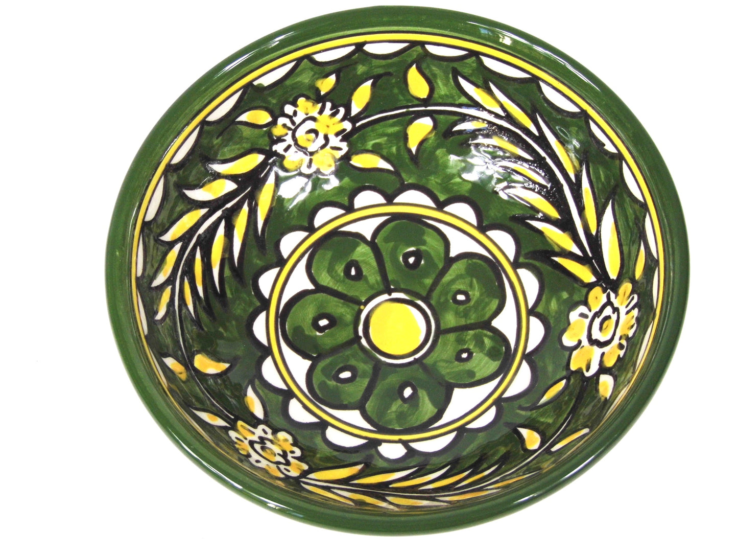 Handmade Ceramic Deep Bowl 15cm- Green & Yellow