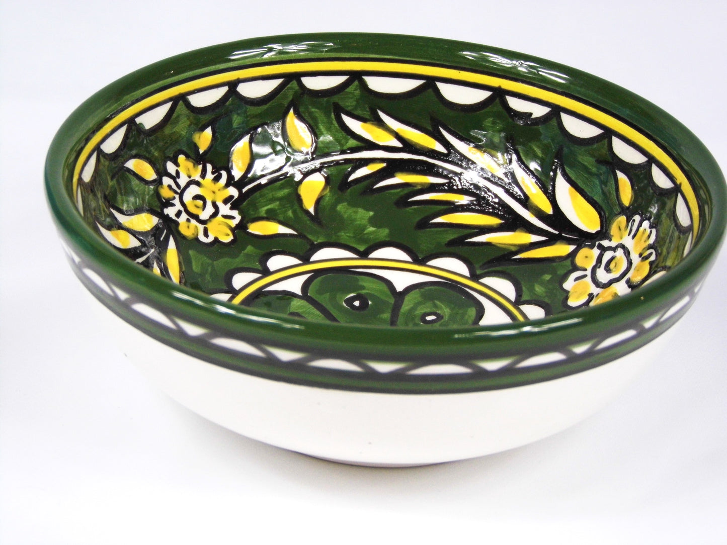 Handmade Ceramic Deep Bowl 15cm- Green & Yellow