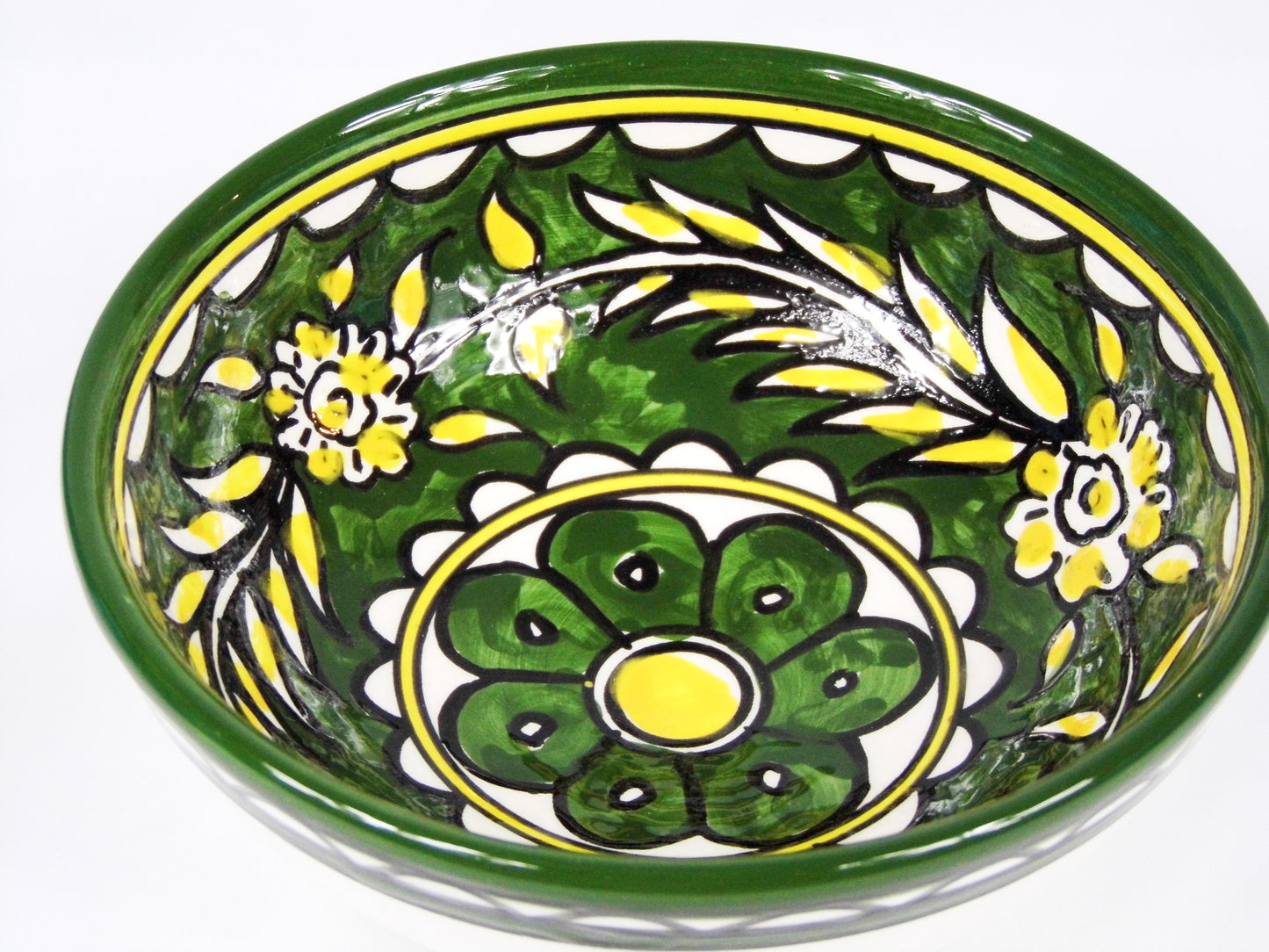 Handmade Ceramic Deep Bowl 15cm- Green & Yellow