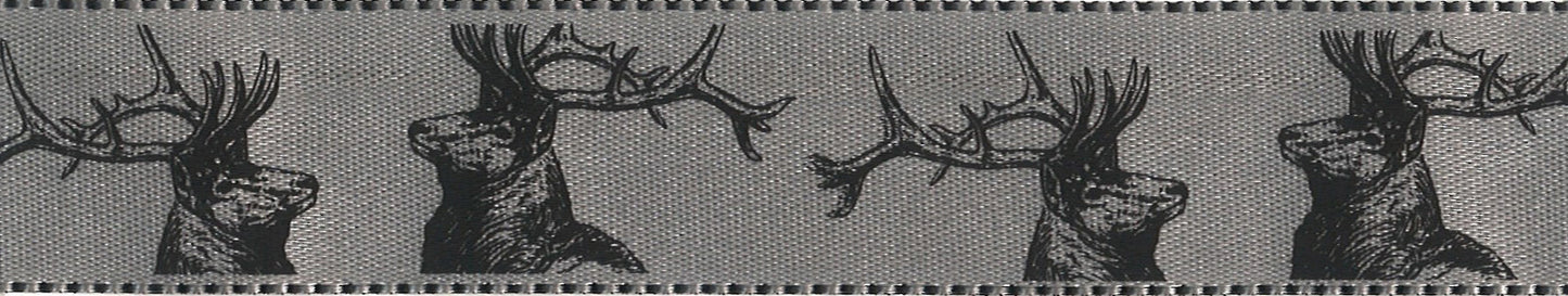 stags head print on bi-colour ribbon 25mm