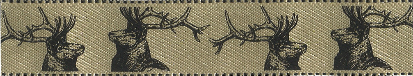 stags head print on bi-colour ribbon 25mm