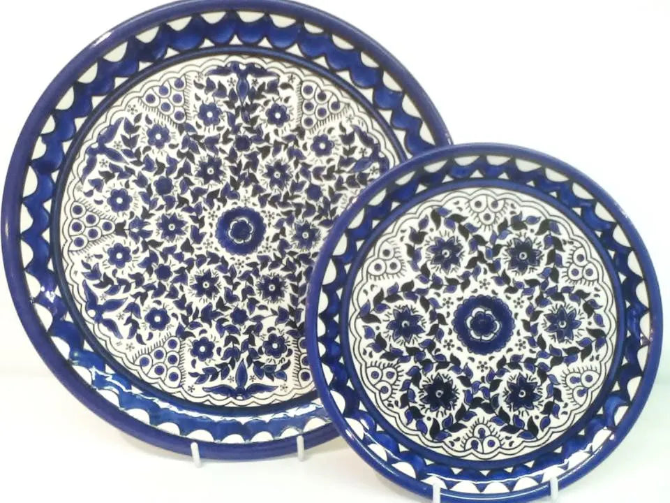Palestinian Ceramic Platter, Elegant Plate, Blue&White