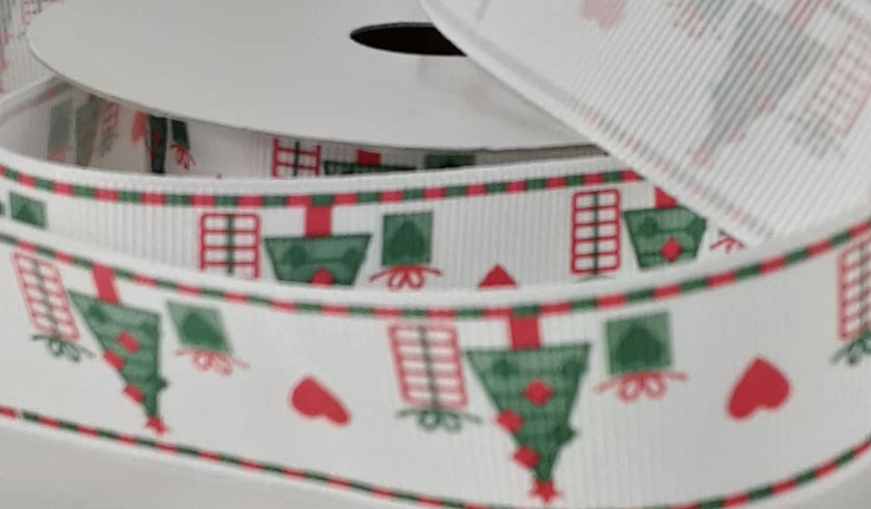 5mm White & Green Christmas Grosgrain Ribbon