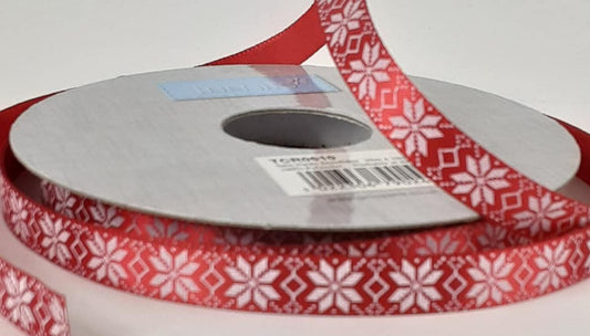 Christmas Ribbon: Satin: Nordic Snowflakes 10mm