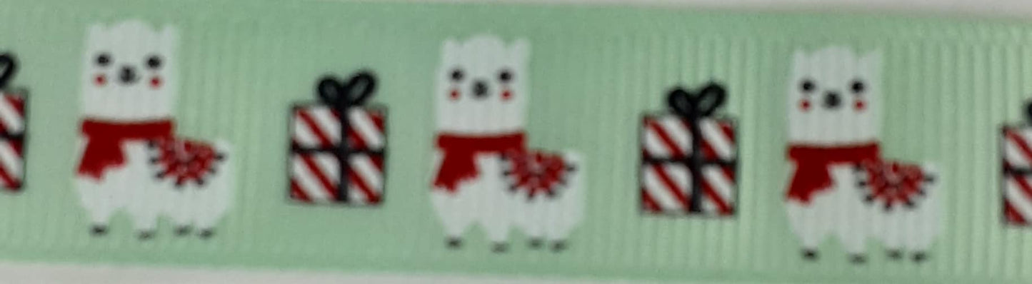 Christmas Ribbon: Grosgrain: Llamas 15mm