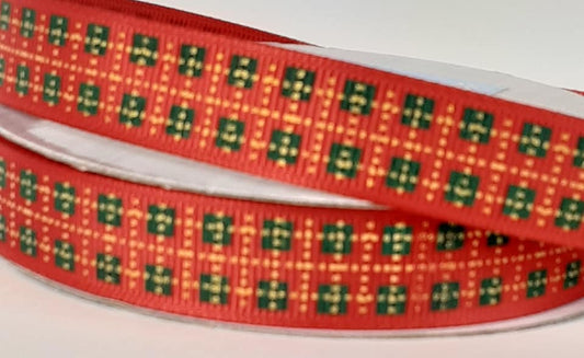 Christmas Ribbon: Grosgrain: Metallic Tartan 15mm