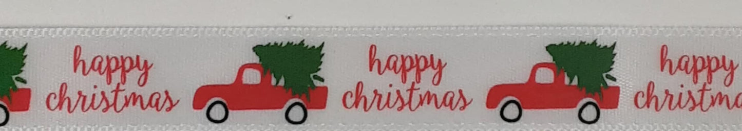 Christmas Ribbon: Satin: Car with Christmas Tree: 15mm