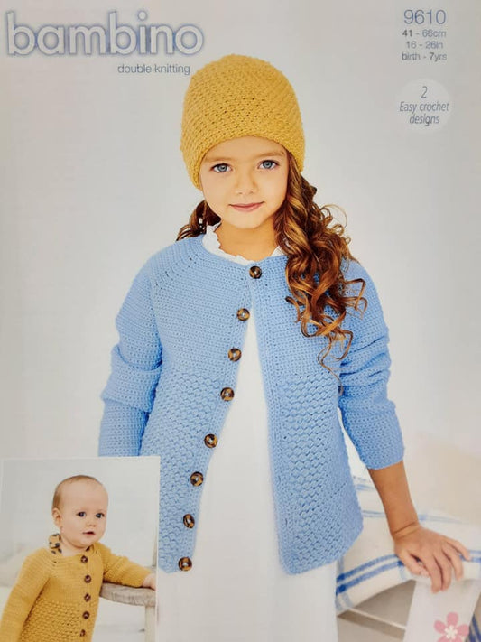 Bambino DK Pattern ,Crochet Cardigan and Hat