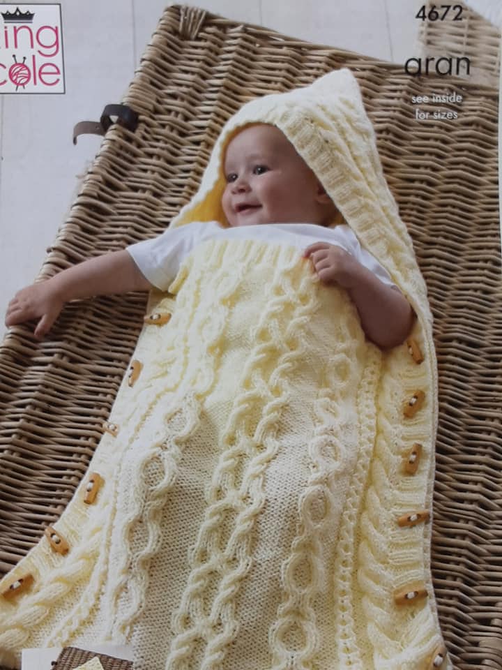 Baby Sleeping Bag, Cushion & Blanket Knitted with Comfort Aran