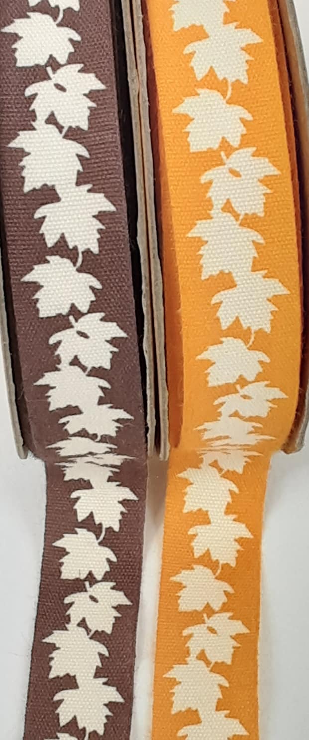 15mm Cotton Autumn Leaf Printed Ribbon
