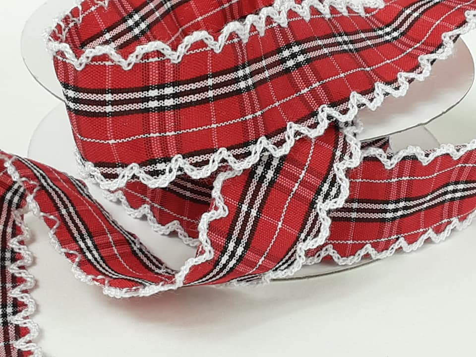 25mm Fancy Check Ribbon with Scallop Edge