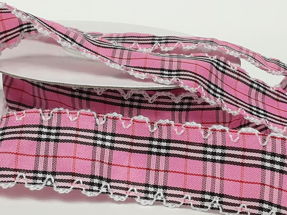 25mm Fancy Check Ribbon with Scallop Edge