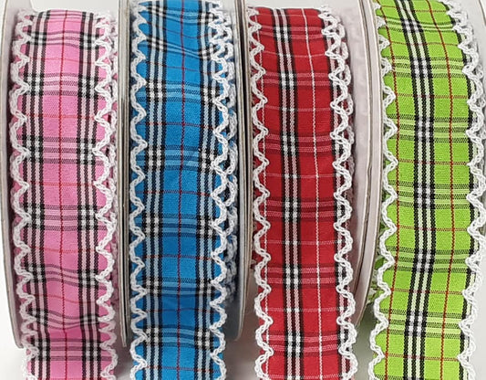 25mm Fancy Check Ribbon with Scallop Edge