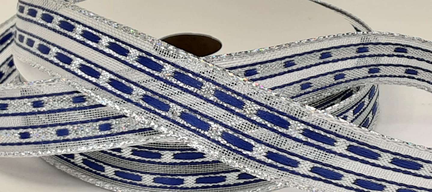 16mm Wired Lurex Lined Ribbon- Blue