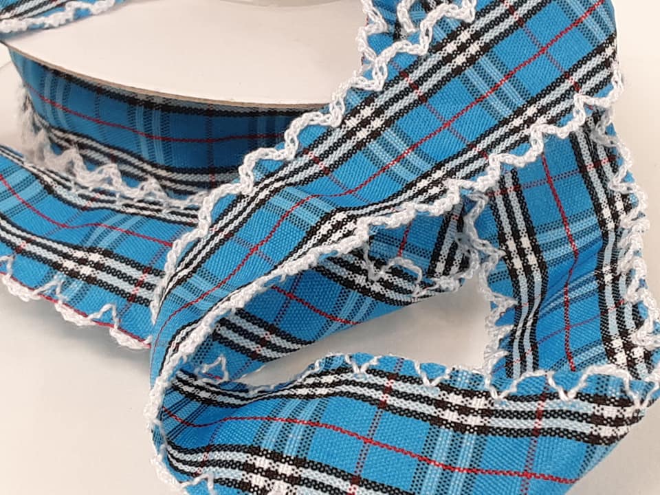25mm Fancy Check Ribbon with Scallop Edge