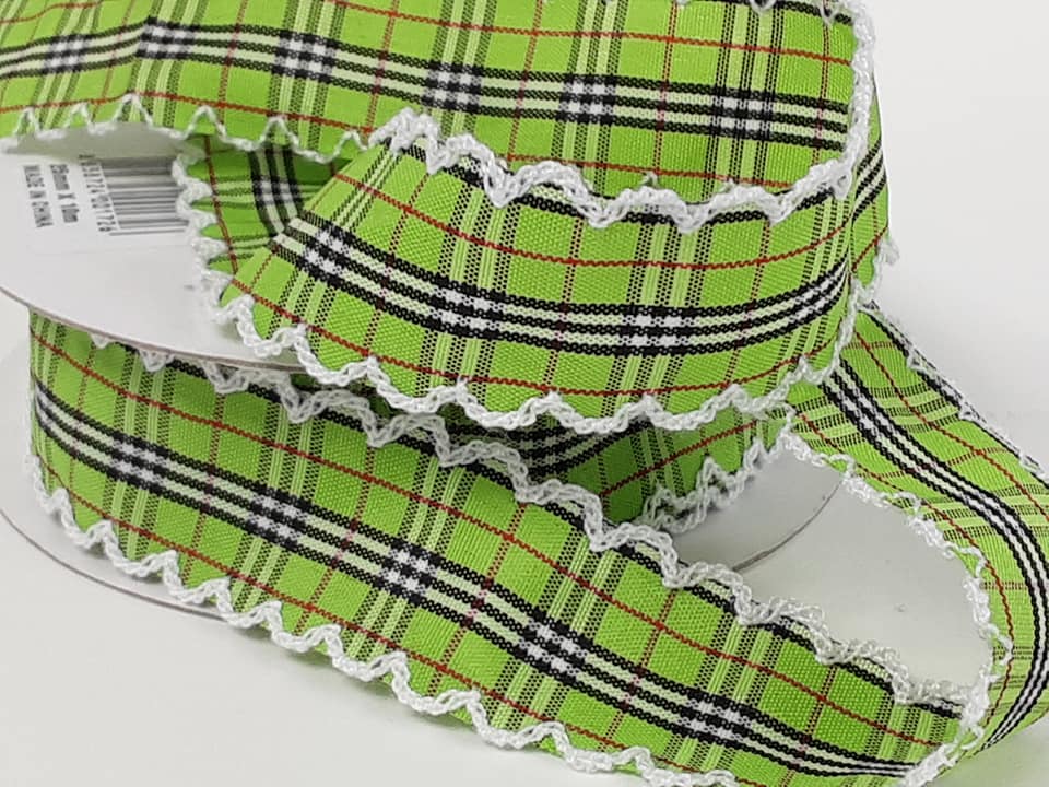 25mm Fancy Check Ribbon with Scallop Edge