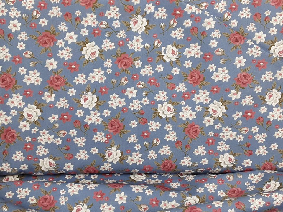 Roses Floral Cotton - Blue