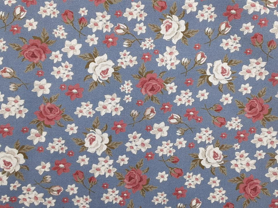 Roses Floral Cotton - Blue