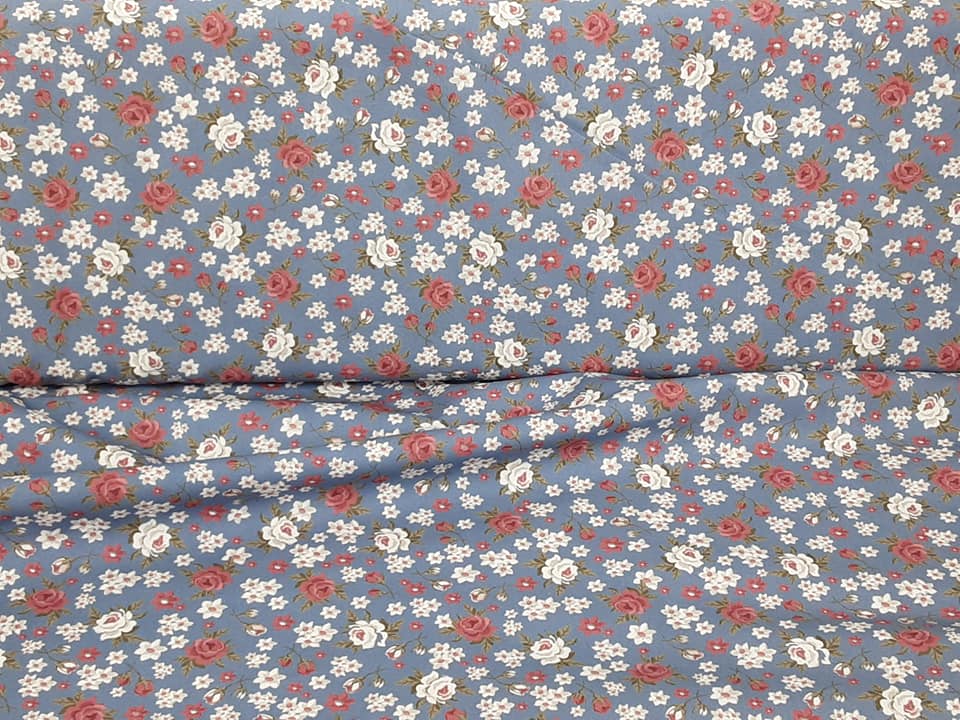 Roses Floral Cotton - Blue