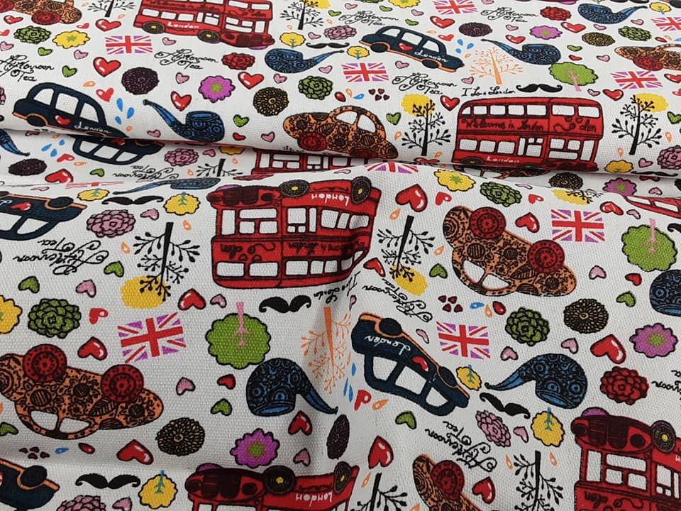 London Buses Polycotton Canvas