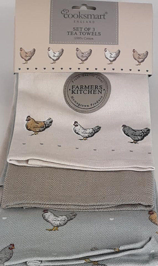 Farmers Kitchen Set of 3 100% Cotton Tea Towels