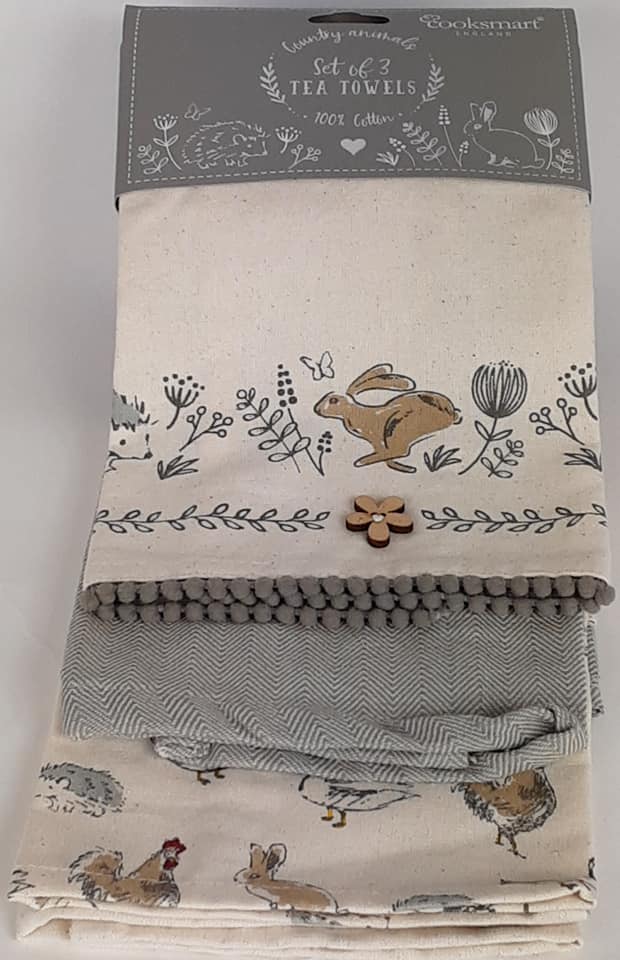 Country Animals 3 Pack Tea Towels