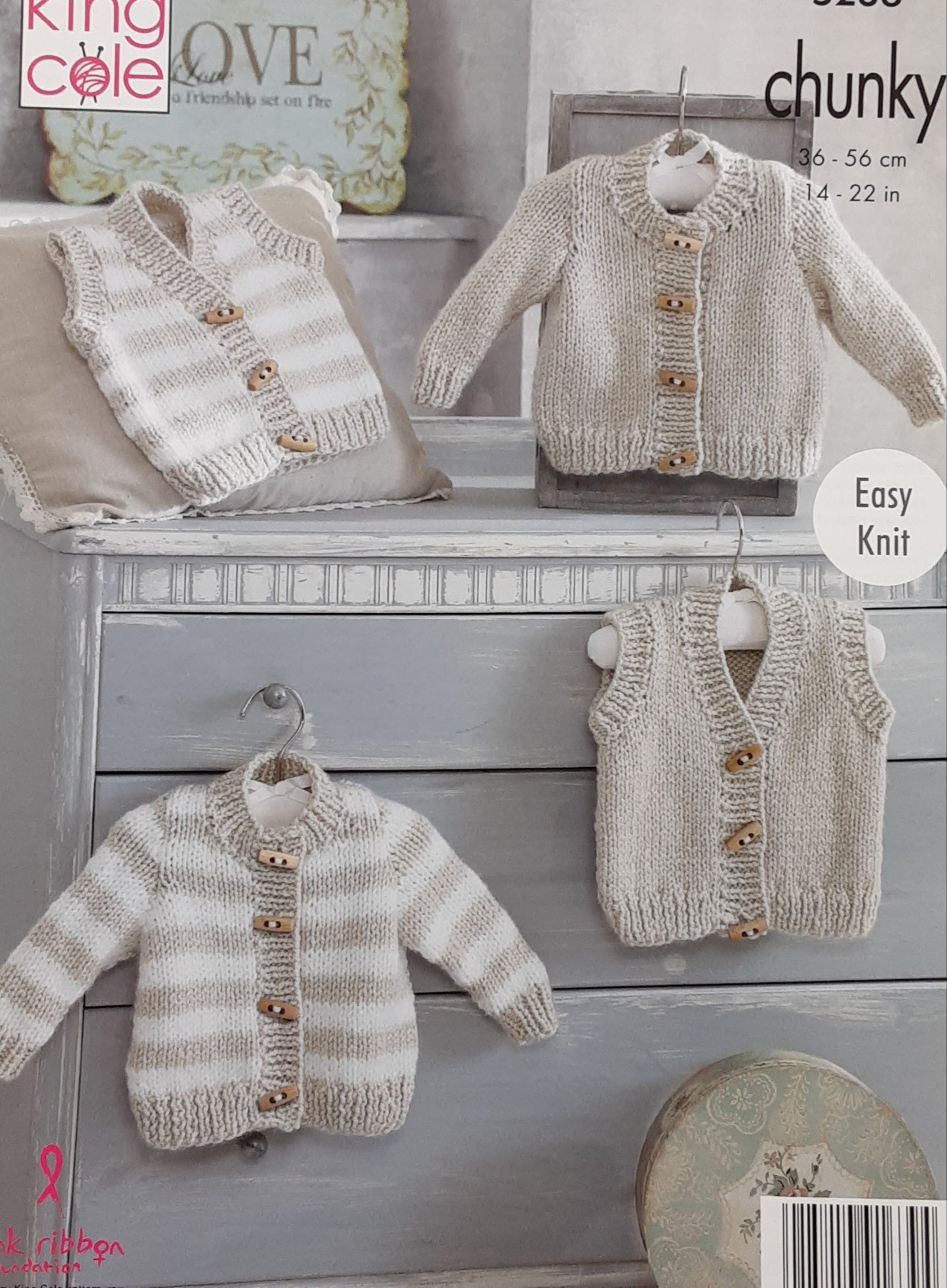 Striped & Plain Cardigans & Waistcoats Knitted in BV Baby Chunky