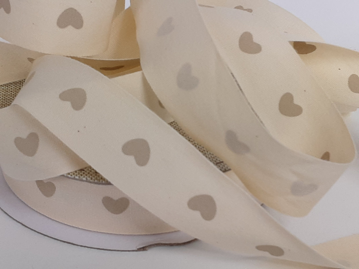 Cotton Linen Heart Ribbon 25mm: White