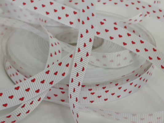 Hearts Grosgrain Ribbon 10mm: Red