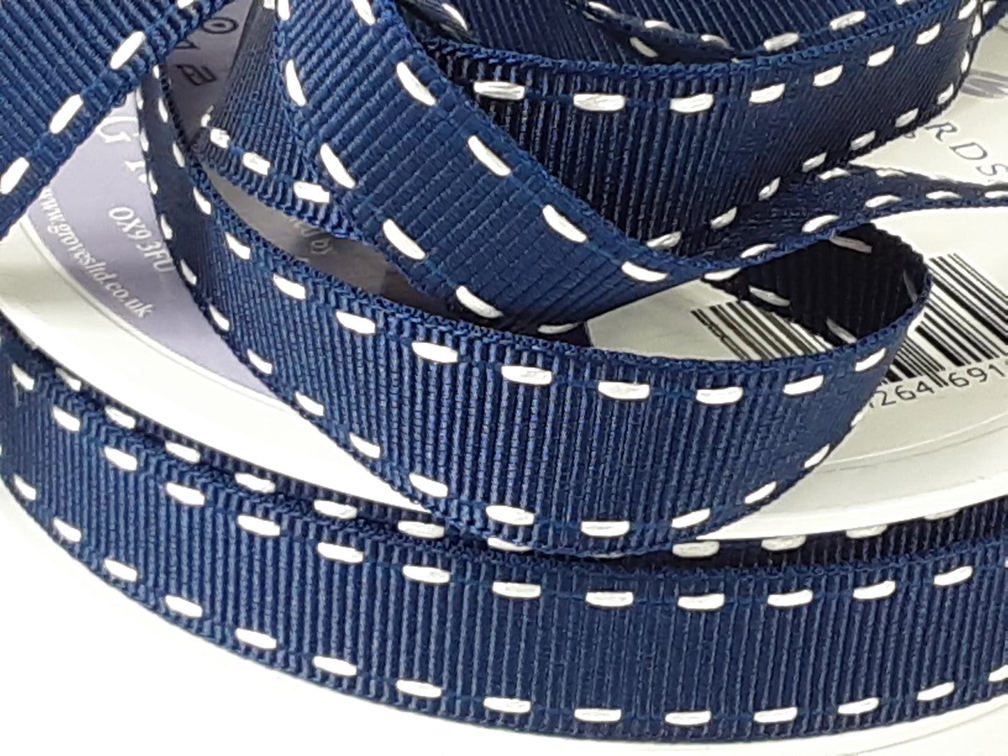 Stitched Grosgrain: 15mm: Navy/White