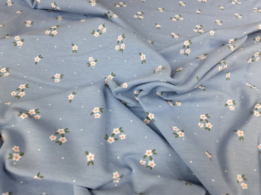 Daisy Floral Blue Cotton Spandex Jersey