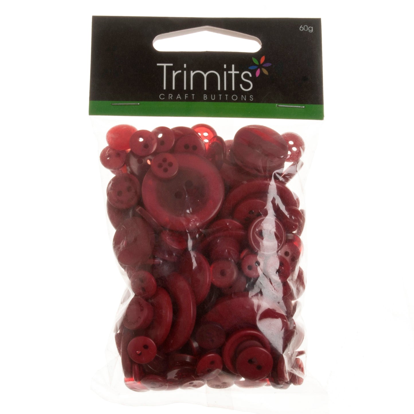 Buttons: Craft: Bag: Assorted Red: 50g