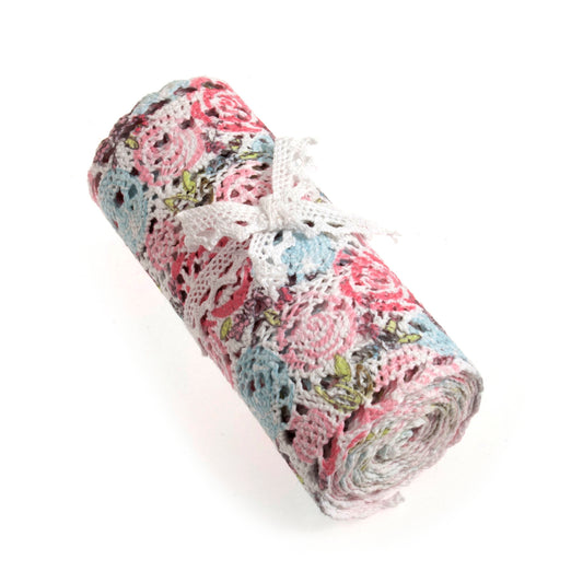 Trim: Cotton Lace Roll: 1.8m x 15cm: Rose Print